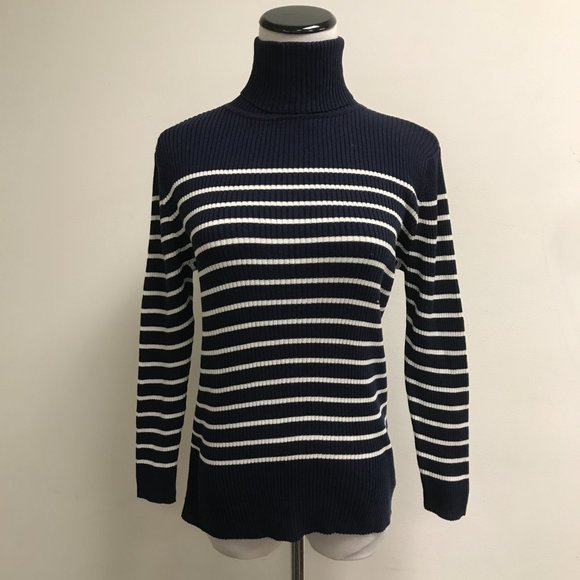 Ralph Lauren blue label navy white stripe cotton turtleneck ribbed